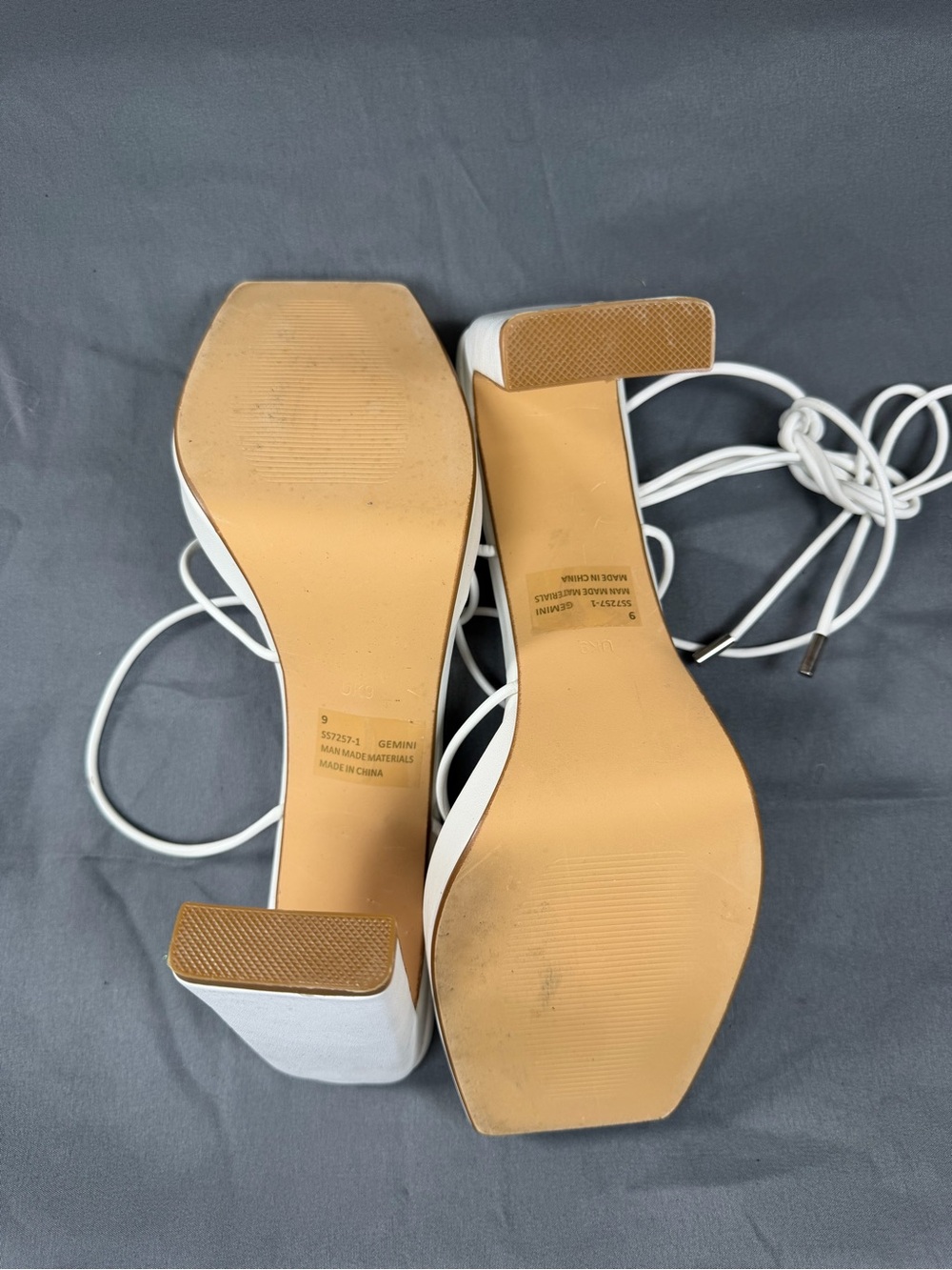 White Strappy Square-Toe Lace-Up Heels - Picture 4 of 7